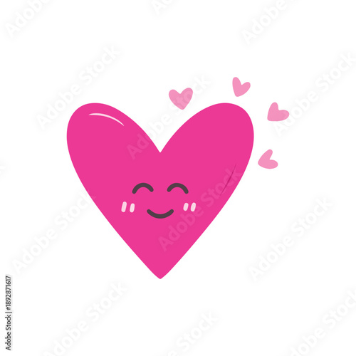 Cute Pink Smiling Heart with Small Hearts