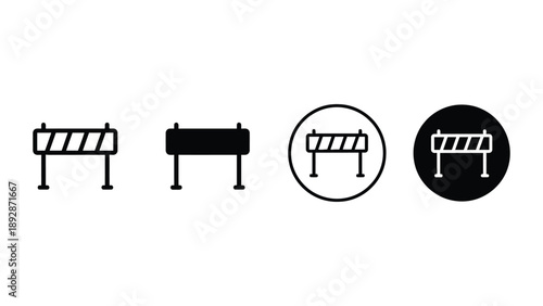 A set of four different barrier icons in black and white