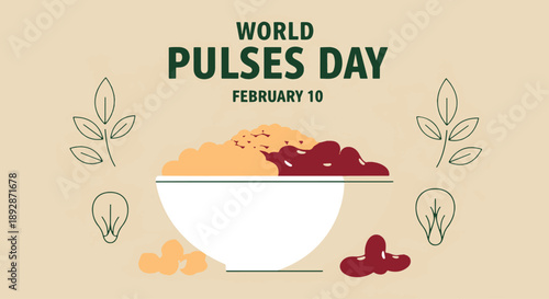 Engaging illustration celebrating World Pulses Day on February 10th, highlighting the importance of healthy and sustainable legume consumption globally