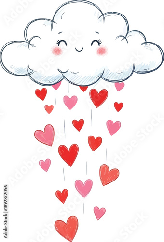 smiling cloud raining hearts, valentine concept