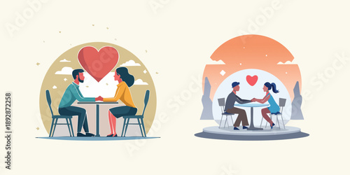 Vector illustration of a happy couple as a red heart symbol of unity and communication