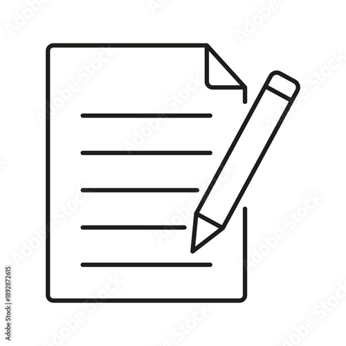 Document With Pencil Line Icon. Writing, Editing, And Note-Taking Outline Symbol. Content Creation And Documentation. Editable Stroke. Isolated Vector Illustration