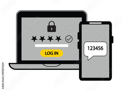 Secure login process with two-factor authentication Vector