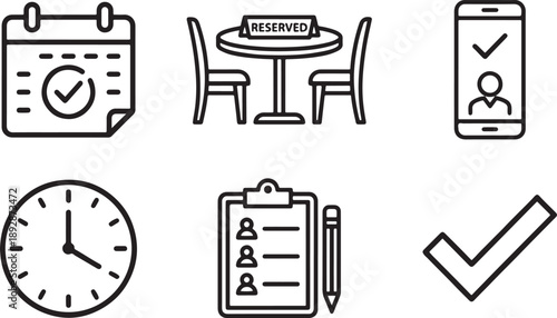 Comprehensive icon set illustrating the online booking and reservation process Vector