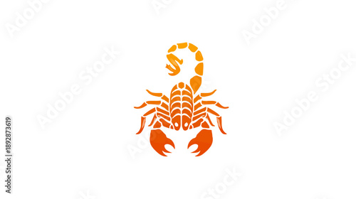 Stylized orange and yellow gradient scorpion illustration, abstract vector graphic design element on white background