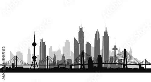 City Skyline Silhouette Vector — Urban Landscape Illustration