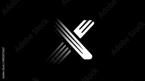 Minimalist X letter logo concept with stylized fork and knife cutlery design on a black background for food and restaurant branding