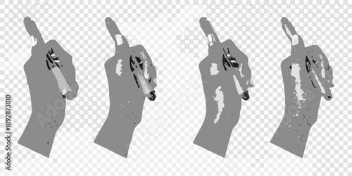 Four hands making the one sign displayed as grayscale shadows