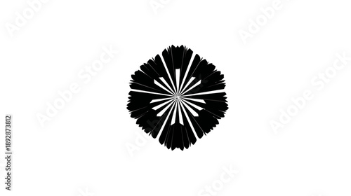 Abstract Black Geometric Design on White Background. Modern Minimalist Digital Art with Intricate Radial Pattern. Decorative Graphic Element.