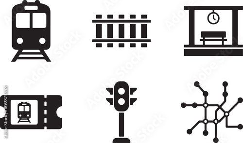 Urban Transportation and Network Icons Set – Train Station Railway Signal and Connectivity Vector Collection