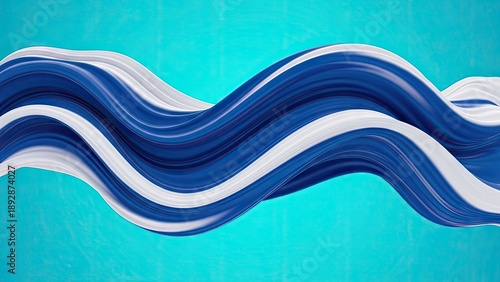 A vibrant blue and white wavy design on a teal background