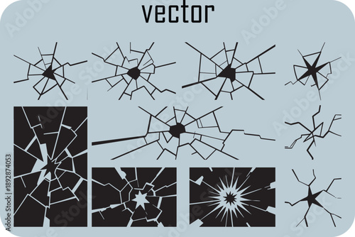 Collection of vector shattered glass effects