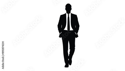 Silhouette of a man in a suit with hands in pockets isolated on white