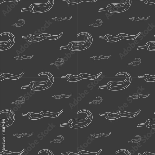 Hand drawn chili pepper seamless pattern, hot chili pattern vintage background