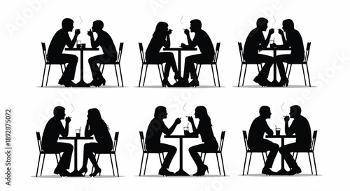 Couples Silhouettes Sitting at Tables with Drinks and Cigarettes