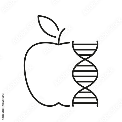 Apple With Dna Strand Line Icon. Genetic Modification And Biotechnology In Agriculture Outline Symbol. Genetically Engineered Food Concept. Editable Stroke. Isolated Vector Illustration