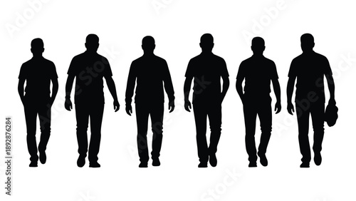 Silhouette of six men standing in a row facing forward