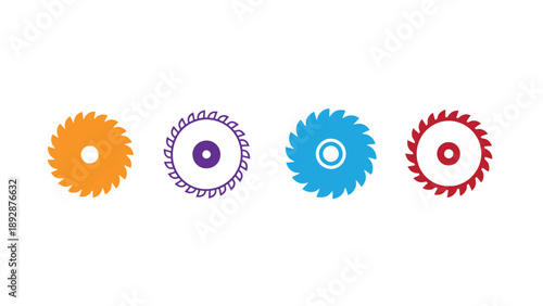 A set of colorful saw blade icons on a white background