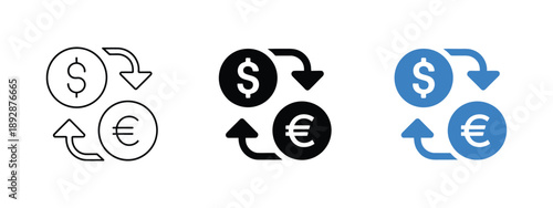 Currency Exchange vector Illustration, dollar and euro symbols with arrows representing money conversion for finance, banking, forex trading, and global business.
