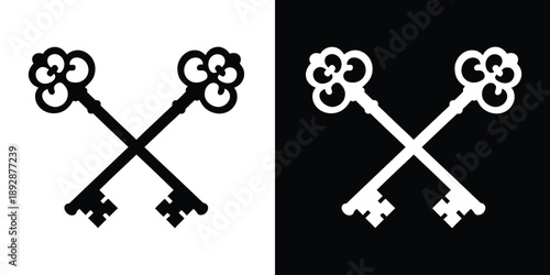 Crossed keys silhouette vector, old vintage keys icon vector