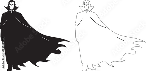 Black and white silhouettes of vampires in capes
