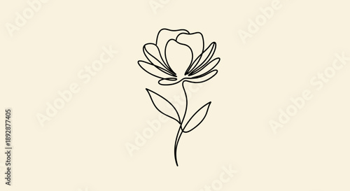 Elegant single line drawing of a blooming flower.
