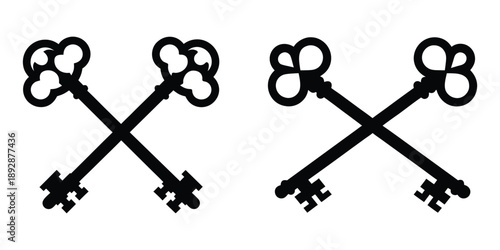 Crossed keys silhouette vector, old vintage keys icon vector