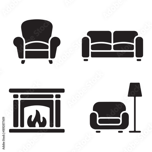 Minimal warm living room icon set for home interior