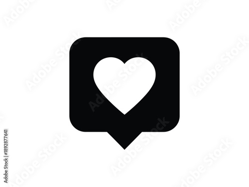 Bold Black Heart in Speech Bubble Vector Icon, Representing Love, Likes, Feedback, or Social Media Interaction