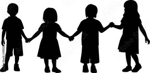 A black and white illustration of children's silhouettes