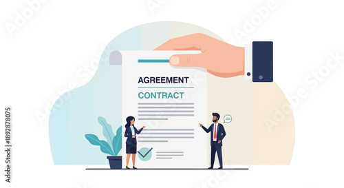 Business professionals discussing contract agreement near modern office with mobile device in a professional environment from a straightforward viewpoint