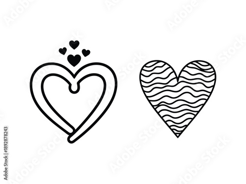 Set of Creative Outline Heart Icons with Decorative Elements, Symbolizing Love and Unique Affection