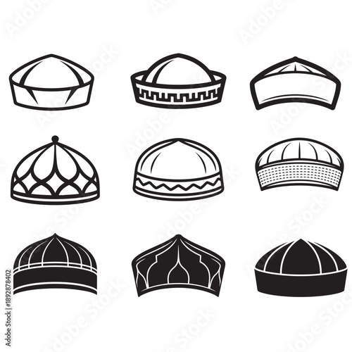 prayer cap taqiyah silhouette icon vector for branding projects