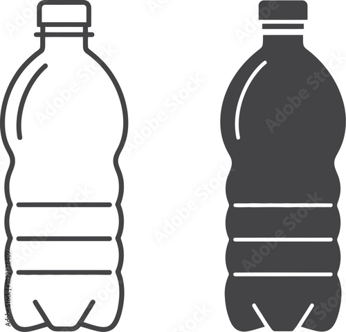 Wireframe Bottle Icon, thin black line drawing showing curved contours and ribbed texture for product, packaging and modern UI design