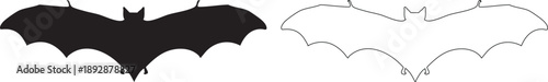 Black bat silhouette and outlined bat on white background 1