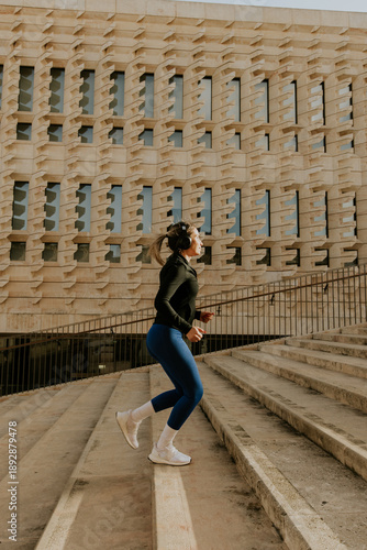 Woman runs up stairs in Mal...
