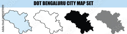 Bengaluru City Map Set Dot Outline isolated background