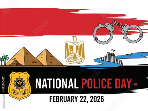 Egyptian National Police Day celebration on February 22 with iconic symbols