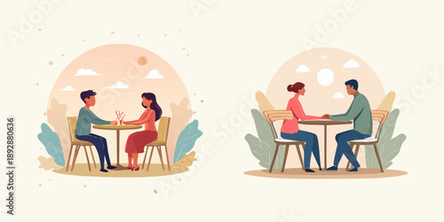 A vector illustration of a circle sitting at a cafe table