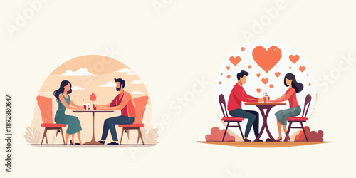 Vector illustration of a happy cartoon family and couple with a mother, father, and children sharing love in an abstract background art drawing