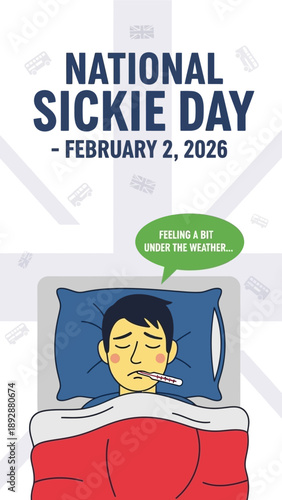 Man feeling unwell in bed on National Sickie Day