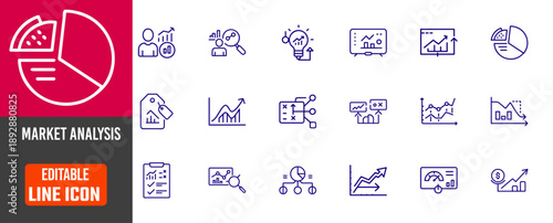 Market Analysis Editable Line Icons Set for Business Strategy