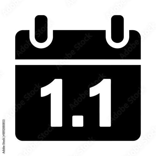 Calendar icon showing date 1.1 representing January 1st or New Year's Day. Simple black glyph style symbol for scheduling, agenda, and time management interfaces.