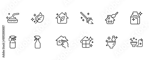 Set of Cleaning Icons for Home Maintenance and Hygiene