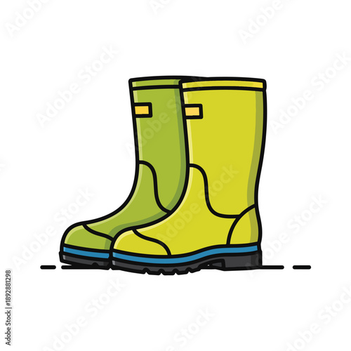 Pair of Protective Rubber Boots for Outdoor Activities and Gardening Illustration