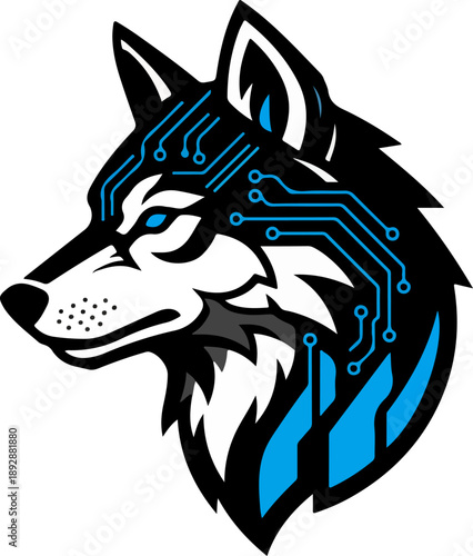 Blue cyber wolf mascot vector for gaming logos and e-sports team branding