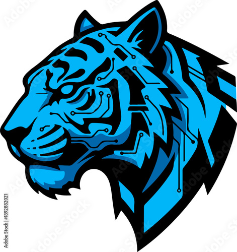 Blue cyber tiger mascot vector for gaming logos and e-sports