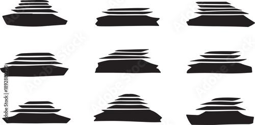 Black and white stack of plates icon set illustration