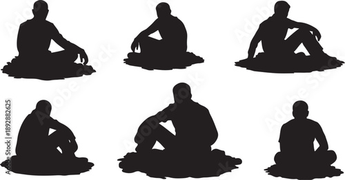Silhouette of a man sitting in various yoga poses