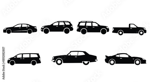 Silhouette of various vehicles including cars suv and a pickup truck